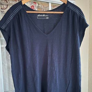 Eddie Bauer Lila Easy V-Neck Tee, Indigo, Size Large